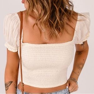 Womens Square Neck Puff Sleeve Crop Top